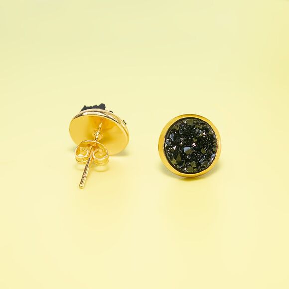 New Hypoallergenic 18K Yellow Gold Plated Druzy Stud Earrings - Picture 3 of 4